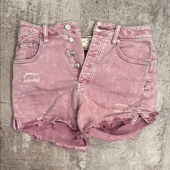 Free People We The Free Pink Jean Cutoff Shorts Distressed Frayed Hem - Picture 2 of 11